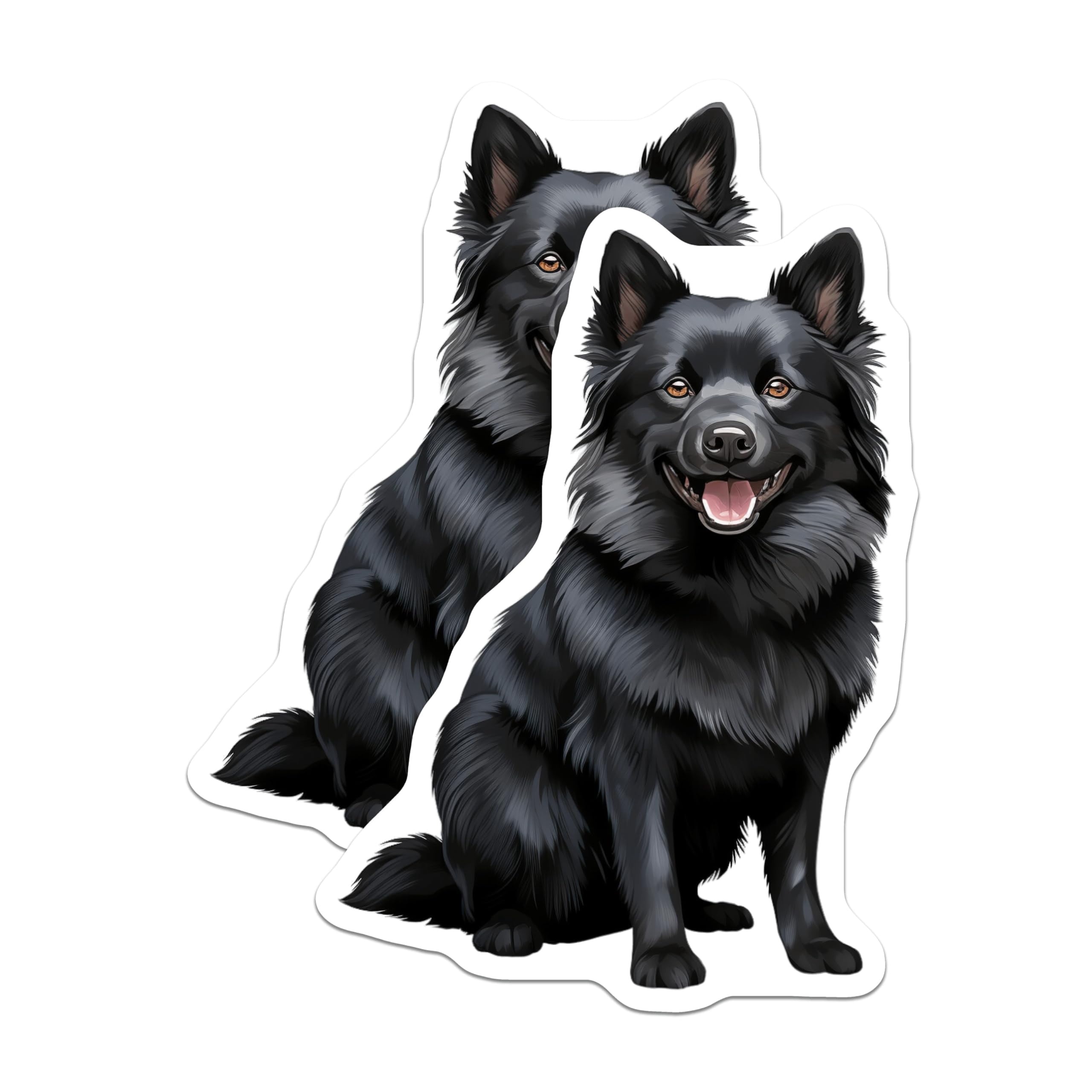 (2 Pack) Black Fluffy Dog Stickers - Happy Smiling Canine - Pet Owner ...