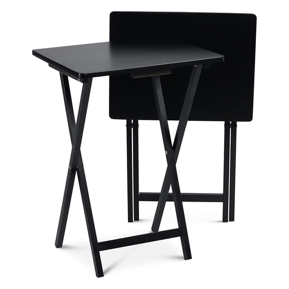 2-Pack Black Folding TV Tray Table Set With Storage Rack