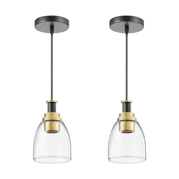 2 Pack Black Gold Adjustable Pendant Light with Clear Glass Shade Hanging Cord for Kitchen Island Bedroom Hallway Entryway