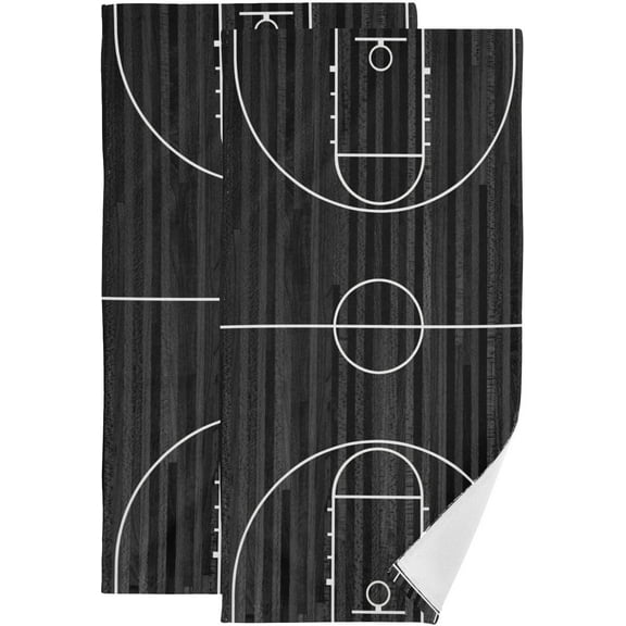 2 Pack Black Grey and White Basketball Court Print Hand Towels for Bathroom,Soft Absorbent Basketball Floor Sport Themed Decorative Guest Face Bathroom Towels,Quick Dry Kitchen Towels 14"x28"