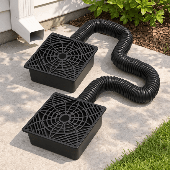 2 Pack Black Gutter Downspout Catch Basin Kit, Low Profile Extender Pipe for Home Foundation Protection