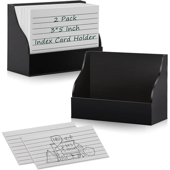 2 Pack Black Index Card Holder 3 X 5 Note Card Organizer Acrylic Index Card Box Flash Card Storage Box Postcard Display Stand Business Card Holder Desktop for Business Office(No Card)