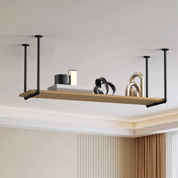 2Pack Black Industrial Ceiling Mount Shelf Brackets, Pipe Hanging Rods for Wood Planks
