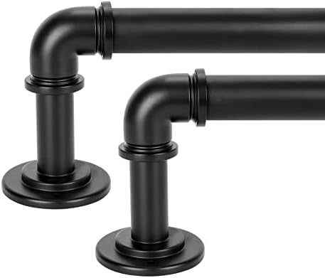 2 Pack Black Industrial Curtain Rods for Windows 48 to 84 Inch(4 to 7 Feet), 1 Inch Diameter Blackout Wrap Around Adjustable Heavy Duty Window Drapery Rods, Indoor and Outdoor