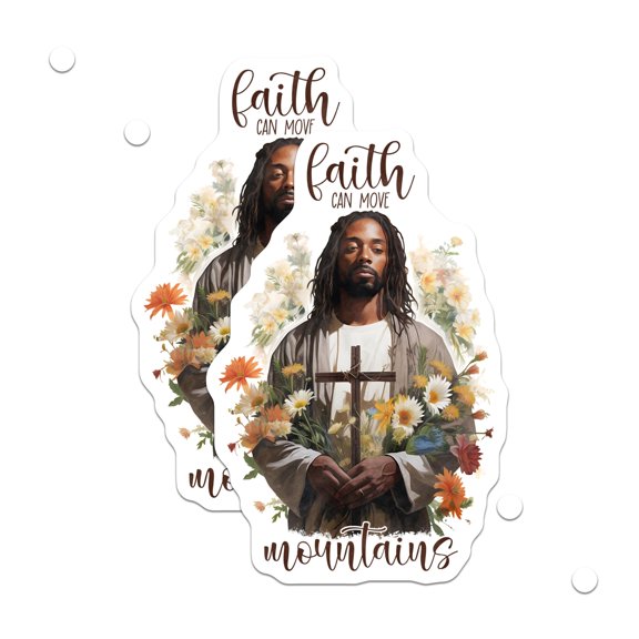 (2 Pack) Black Jesus Christ Magnets - Faith Can Move Mountains Scripture Quote - Inspirational Christian Refrigerator Decor - 5 Inches On Longest Side - Thick Durable Magnet - Made in USA - MAG22388