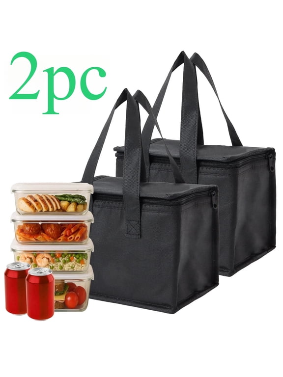 2 Pack Black Leakproof Insulated Lunch Tote Bags, Portable Cooler Bags for Work Picnic Beach Hiking