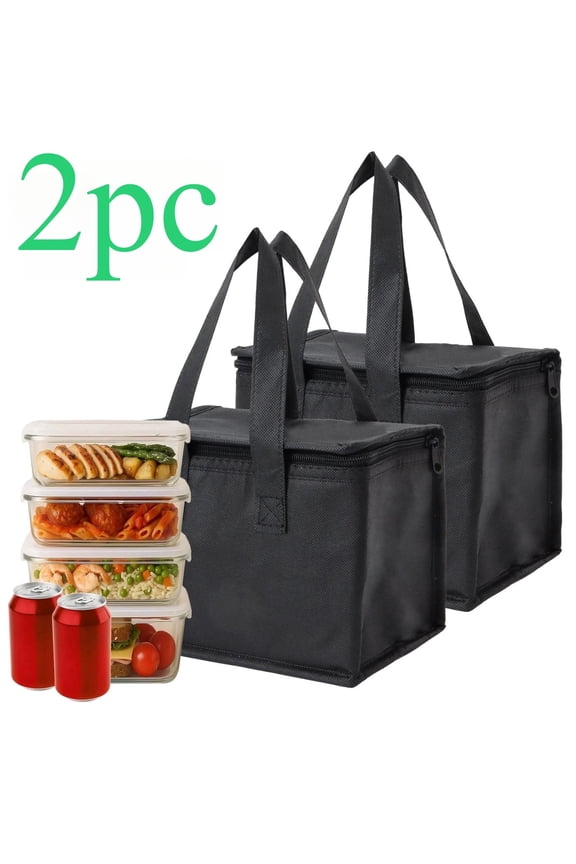 2 Pack Black Leakproof Insulated Lunch Tote Bags, Portable Cooler Bags for Work Picnic Beach Hiking