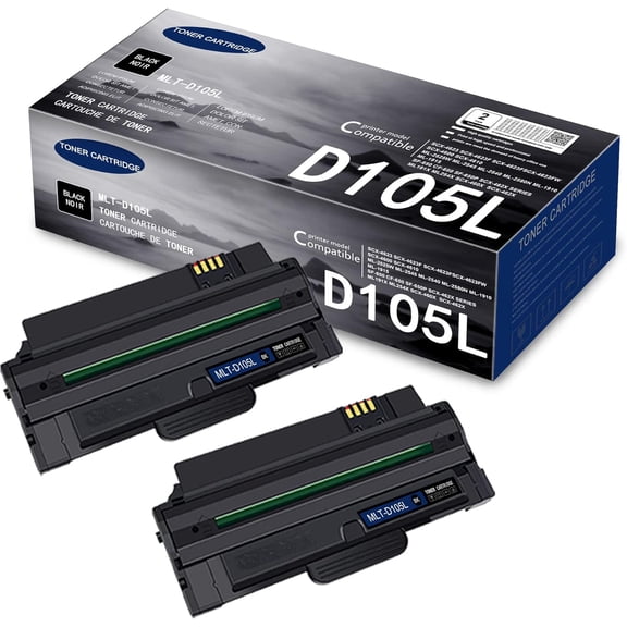 [2-Pack, Black] MLT-D105L D105L Toner Cartridge Compatible Replacement for Samsung SCX-4623 4623F 4623FN 4623FW 4600 4610 460x ML-2525W 2545 2580N 1910 191x 254x SF-650 650P CF-650 Printer