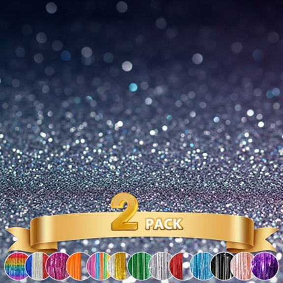 2-Pack Black Metallic Tinsel Fringe Curtains for Photo Booth Backdrop, Birthday Wedding Baby Shower Bachelorette Party Decorations, Xmas Celebration Door Streamers and Festive Event Decor