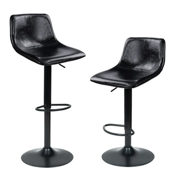 2 Pack Black Minimalist Bar Stool Setwith Concrete Coffee Counter