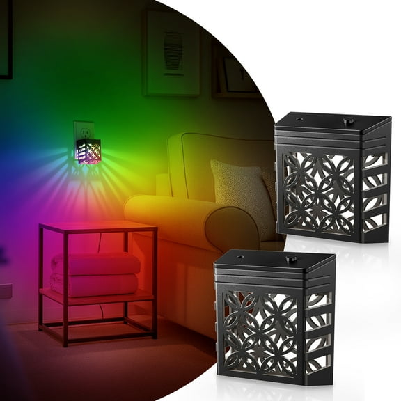 2 Pack Black Multicolor Solar Style LED Night Light with RGB