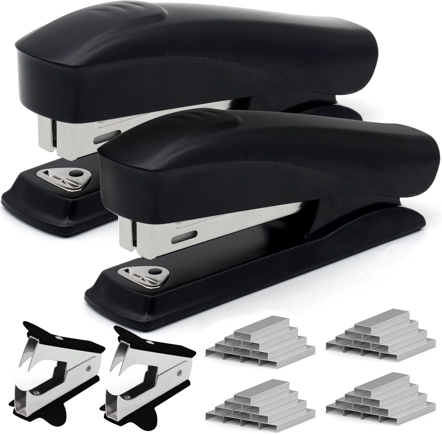 2 Pack Black Office Stapler, 25-Sheet Capacity with 4000 Staples and 2 Staple Removers, Desktop Stapler, Black Office Supplies for Students and Office Clerks