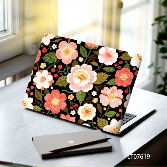 2-Pack Black & Pink Floral Laptop Skin Stickers, 27.5x38.3cm PVC Material, Cut-to-Fit, Scratch-Resistant & Residue-Free, Universal Fit for 13-17 Inch MacBook, Dell, HP & More