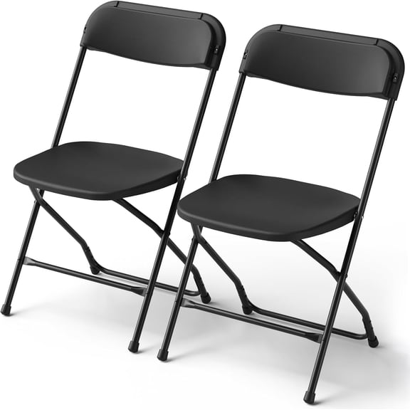 2 Pack Black Plastic Folding Chair, Indoor Outdoor Portable Stackable Commercial Seat