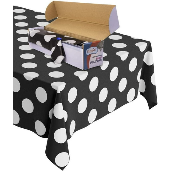 2 Pack - Black Polka Dot Rolls 52 Inch x 100 Feet Picnic/Party Plastic Tablecloth Roll, Disposable Picnic Colored Table Cloth On a Roll