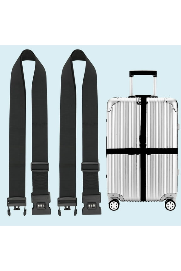 2- Pack Black Premium Luggage Straps with 3-Dial Combination Lock - Adjustable for 20'' to 34'' Suitcases, Quick-Release Buckle, Ideal for Outings