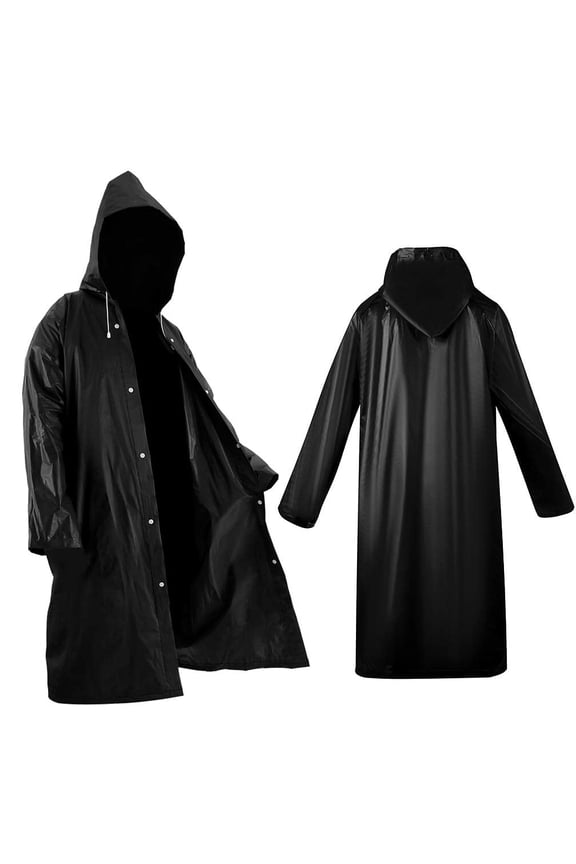 2 Pack Black Raincoat Portable Ponchos, Viaky Waterproof EVA Reusable Rain Jacket for Men and Women, Durable Rain Coats Long Sleeve Rain Poncho for Outdoor Activities, Large