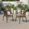 2 Pack Black Rattan IndoorOutdoor Restaurant Stack Chair with Curved