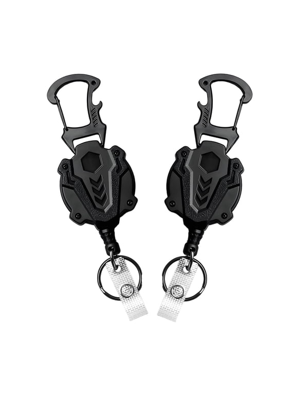 2 Pack Black Retractable Carabiner Keychain, Heavy Duty Keychain with 32 Steel Retractable Cord, 8.0 oz Pull Weight