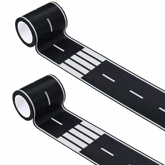 2 Pack Black Roadway Track Tape, 65.6ft Road Tape for Toy Cars, Sticks to Flat Surfaces, No Residue