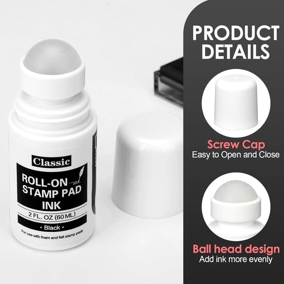 2 Pack Black Roll-on Stamp Pad Ink Refill 2 oz Roll-on Ink Refill Self Inking Refill Stamps Pads Black Replacement Stamp Ink Roller Refill for Foam Felt Stamp Pads Ink Pad with Roller Ball$$Office