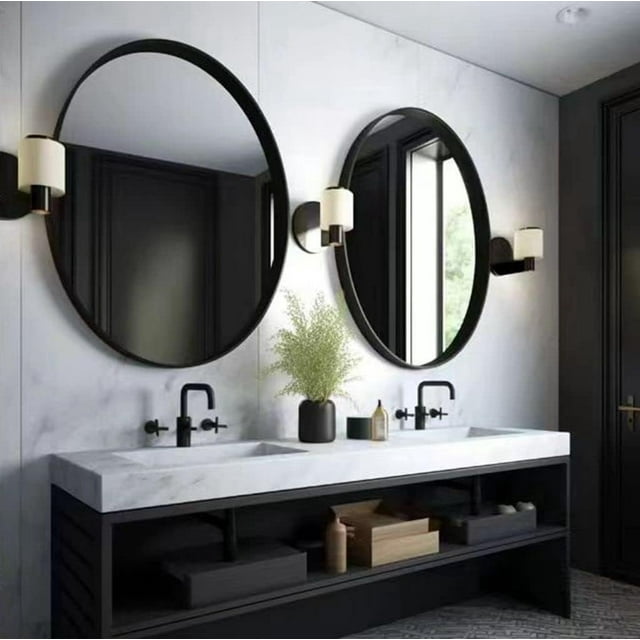 2Pack Black Round Mirrors 30Inch for Wall Decor, Circle Bathroom