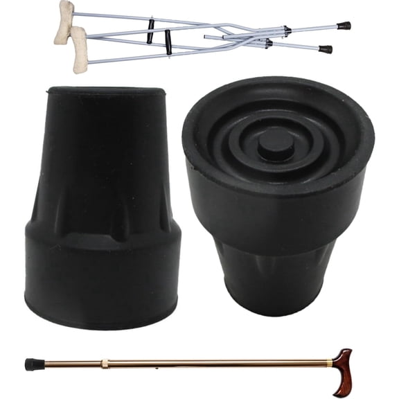 2-Pack Black Rubber Cane Tips 7/8 Inch Heavy-Duty Non-Slip Replacement Tips for Walking Canes, Crutches, Walkers, and Walking Sticks