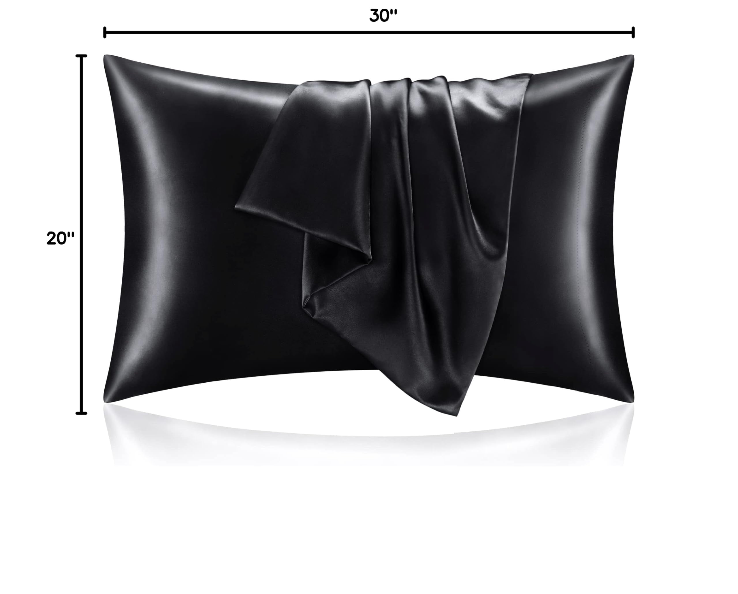 2 Pack Black Satin Pillowcase for Hair and Skin, Cooling Soft Silk Like Pillow Cases, Queen Size 20" x 30" with Envelope Closure