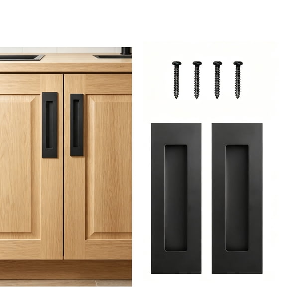 2 Pack Black Sliding Closet Door Handles, 5.9" Rectangular Recessed Pulls, Stainless Steel Handles Closet Door Pulls for Pocket and Sliding Doors