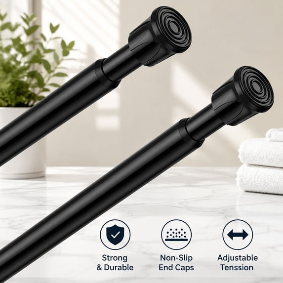28 Inches 2 Pack Black Spring Tension Curtain Rods 18-28 Inches Adjustable, No ...
