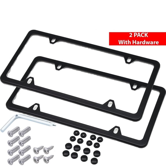 2-Pack Black Stainless Steel License Plate Frame, 12.4"x6.4" Metal Tag Cover with Hardware Kit, Rust-Resistant Slim Style Fit for Car, Truck, SUV, Trailer (4-Hole)