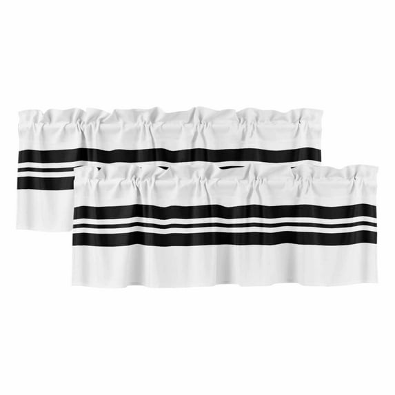 2 Pack Black Stripes Valance for Window Festival Kitchen Valance Rod Pocket Short Curtain Topper Decorative Window Treatment for Living Room Bedroom 42"x18"