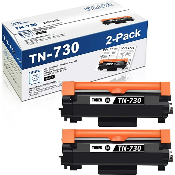 2 Pack Black TN-730 Toner Compatible TN730 Toner Cartridge Compatible for Brother MFC-L2750DW L2750DWXL HL-L2350DW L2370DWDWXL L2390DW L2395DW DCP-L2550DW Printer