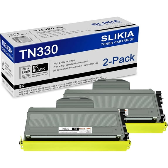 2-Pack Black TN330 Toner Cartridge: Compatible TN330 TN-330 Replacement for Brother DCP-7030 7040 7045N HL-2120 2125 2140 2150N 2170W MFC-7040 7320 7340 7345DN 7440N 7840W Printer