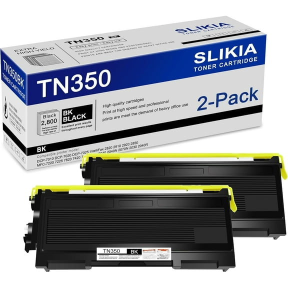 2-Pack Black TN350 Toner Cartridge: Compatible TN350 TN-350 Replacement for Brother DCP-7010 7020 7025 IntelliFax 2820 2910 2920 2850 MFC-7220 7225 7820 7420 7820N HL-2040 2040N 2070N 2030 2040R Prin