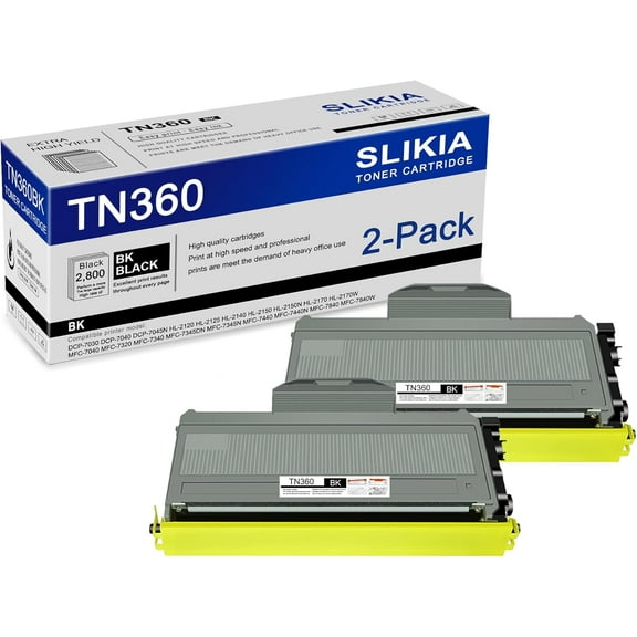 2-Pack Black TN360 Toner Cartridge: Compatible TN360 TN-360 Replacement for Brother DCP-7030 7040 7045N HL-2120 2125 2140 2150N 2170W MFC-7040 7320 7340 7345DN 7440N 7840W Printer
