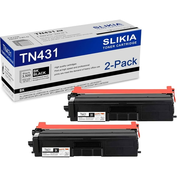 2-Pack Black TN431 Toner Cartridge: Compatible TN431 TN-431 Replacement for Brother HL-L8260CDW L8360CDWT L9310CDW L9310CDWTT DCP-L8410CDW MFC-L8610CDW L8690CDW L8900CDW L9570CDWT Printer