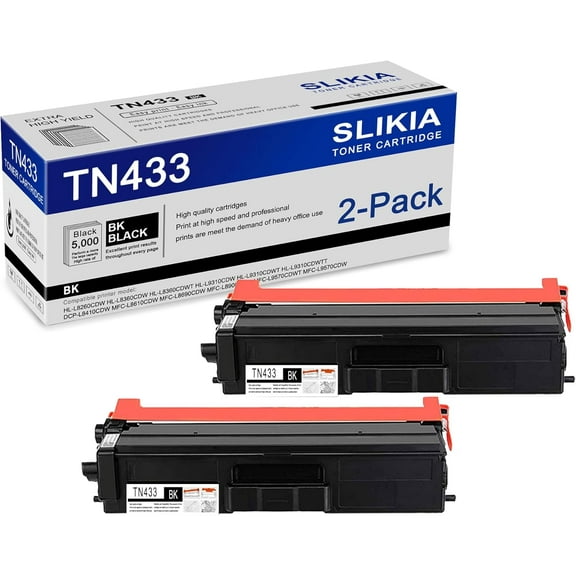 2-Pack Black TN433 Toner Cartridge: Compatible TN433 TN-433 Replacement for Brother HL-L8250CDN L8350CDW/CDWT MFC-L8600CDW 9460CDN L8850CDW L8650CDW DCP-9050CDN 9055CDN 9270CDN L8400CDN Printer