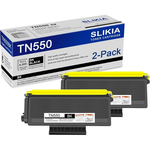 2-Pack Black TN550 Toner Cartridge: Compatible TN550 TN-550 Replacement for Brother HL-5240H 5280DW 5350DN/DNLT 5380DN MFC-8370 8460N 8470DN 8480DN 8680DN DCP-8060 8065DN 8080DN 8085DN Printer