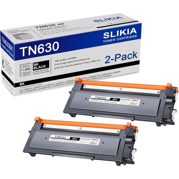 2-Pack Black TN630 Toner Cartridge: Compatible TN630TN-630 Replacement for Brother HL-L2300D L2305W L2320D L2340DW MFC-L2740DW L2680W L2700DW L2705DW L2720DW DCP-L2520DW L2540DW Printer