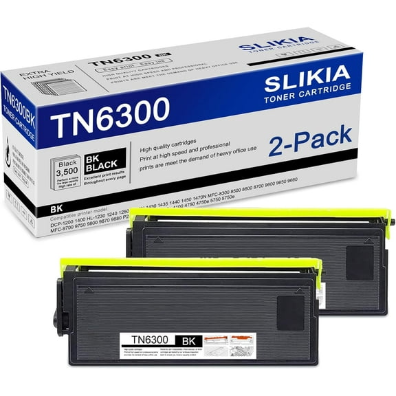 2-Pack Black TN6300 Toner Cartridge: Compatible TN6300 TN-6300 Replacement for Brother DCP-1200 1400 HL-1230 1240 1470N 8300 MFC-9650 9700 9750 9800 9870 9880 P2500 IntelliFax-4100 4750 4750e Printer