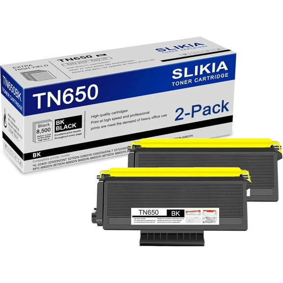 2-Pack Black TN650 Toner Cartridge: Compatible TN650 TN-650 Replacement for Brother HL-5240H 5280DW 5350DN/DNLT 5380DN MFC-8370 8460N 8470DN 8480DN 8680DN DCP-8060 8065DN 8080DN 8085DN Printer