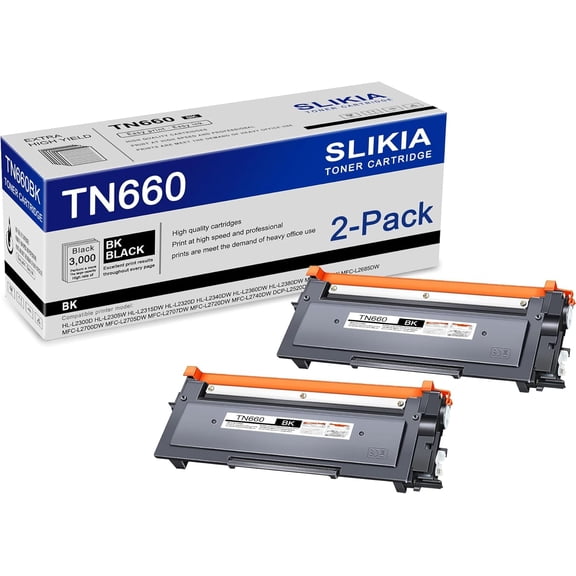 2-Pack Black TN660 Toner Cartridge: Compatible TN660TN-660 Replacement for Brother HL-L2300D L2305W L2320D L2340DW MFC-L2740DW L2680W L2700DW L2705DW L2720DW DCP-L2520DW L2540DW Printer