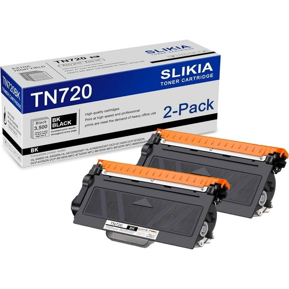 2-Pack Black TN720 Toner Cartridge: Compatible TN720 TN-720 Replacement for Brother HL-5440D 5450DN 5470DW/DWT 6180DW/DWT DCP-8110DN 8150DN 8155DN MFC-8710DW 8810DW 8910DW 8950DW/DWT Printer