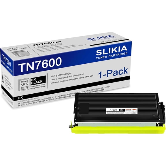 2-Pack Black TN7600 Toner Cartridge: Compatible TN7600 TN-7600 Replacement for Brother DCP-8020 8025D 8040 8045DN HL-1650NPLUS 1670N 1850 1870n 5170DNLT MFC-8120 8220 8420 8820DN 8840DN Printer