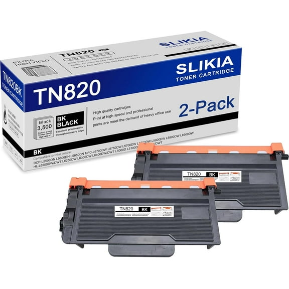 2-Pack Black TN820 Toner Cartridge: Compatible TN820 TN-820 Replacement for Brother DCP-L5500DN L5600DN L5650DN MFC-L6700DW L6750DW L6900DW HL-L6200DW/DWT L6250DW L6300DW L5100DN Printer