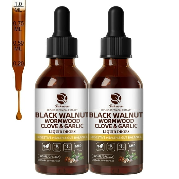 (2 Pack)Black Walnut Wormwood Tincture – Rapid Gut Cleanse & Digestive Health with Oregano Garlic & Berberine, 10:1 Ultra-Concentrated Liposomal Delivery (98% Absorption), Alcohol-Free Gut-Friendly