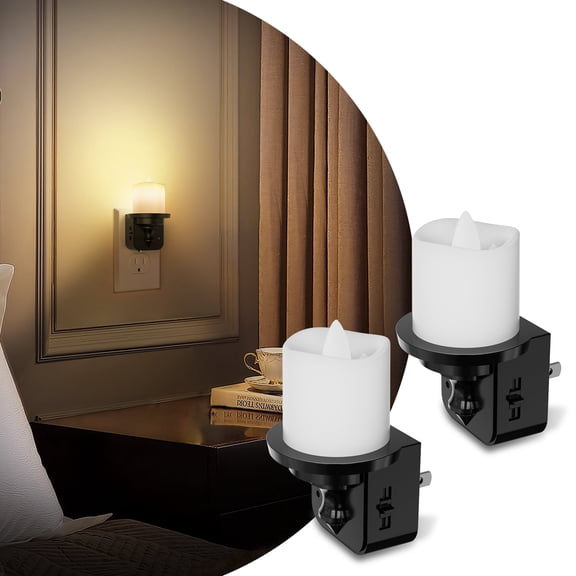 YANSUN LED Candle Night Light Plug in 2-Pack, Dusk to Dawn Sensor, 3000K Soft White, Dimmable for Hallway, Bathroom, Bedroom