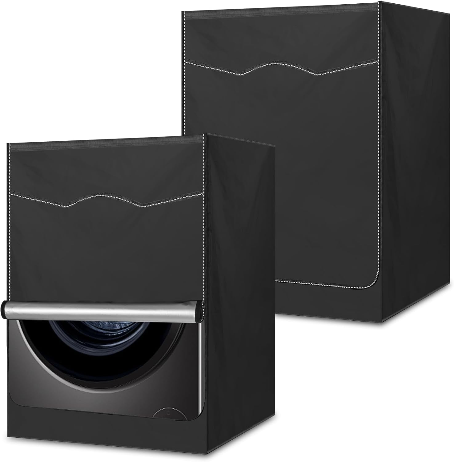 2 Pack Black Washer and Dryer Covers Fit for Most 7.5-12 kg Front-loading Machine, Waterproof and Dust Proof Washing Machine Cover/Dryer Cover, W21.6”x D23.6”x H34” (Black)