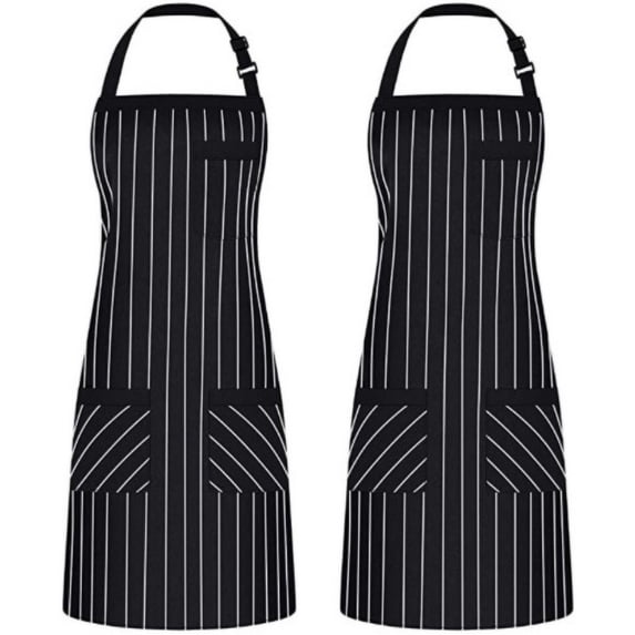 2 Pack Black/White Adjustable Bib Apron with 3 Pockets Cooking Kitchen Aprons for Women Men Chef